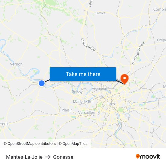 Mantes-La-Jolie to Gonesse map