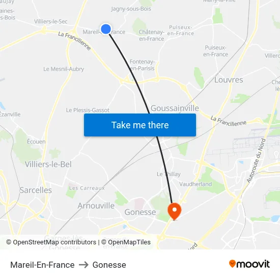 Mareil-En-France to Gonesse map