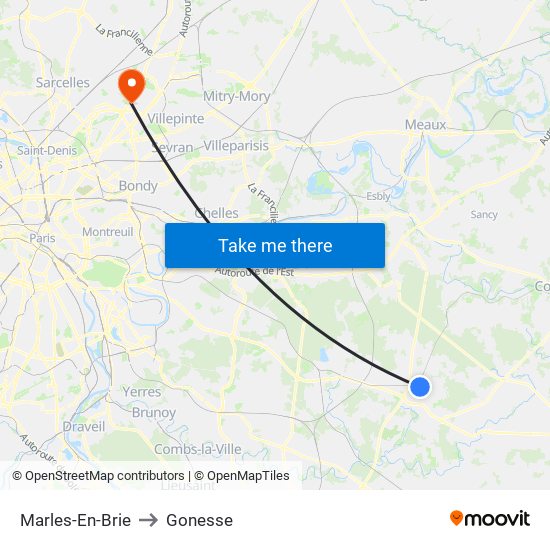 Marles-En-Brie to Gonesse map
