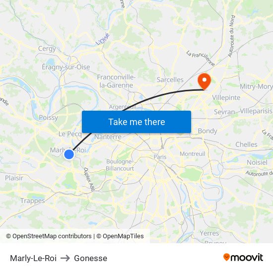 Marly-Le-Roi to Gonesse map
