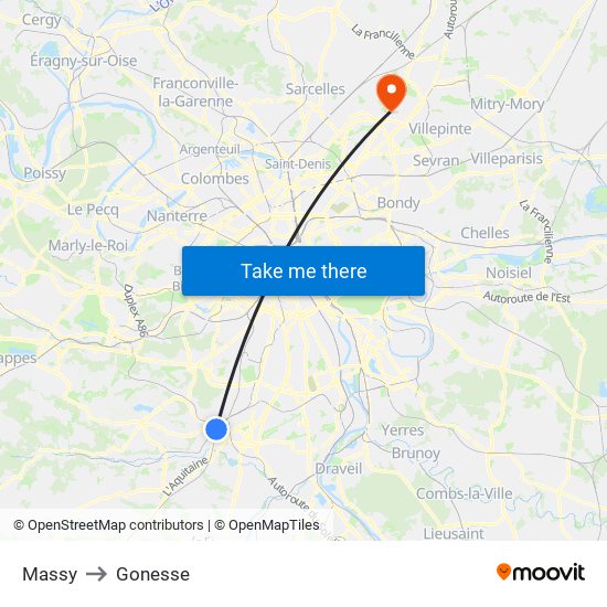 Massy to Gonesse map
