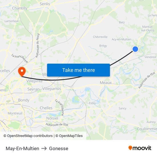 May-En-Multien to Gonesse map