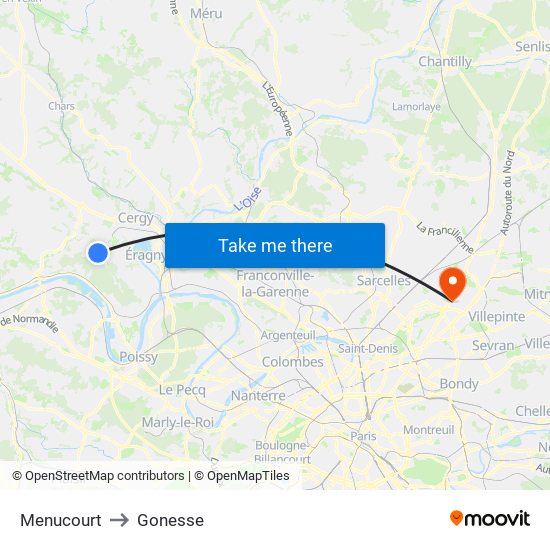 Menucourt to Gonesse map