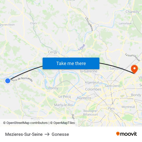 Mezieres-Sur-Seine to Gonesse map