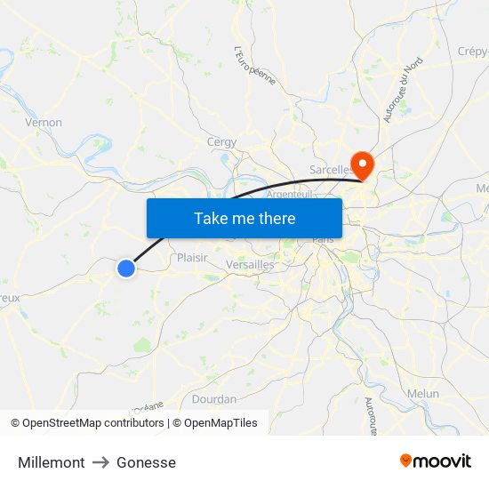 Millemont to Gonesse map