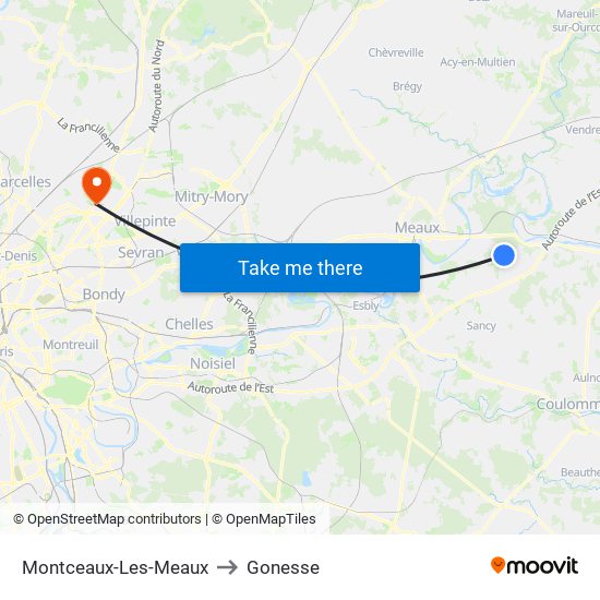 Montceaux-Les-Meaux to Gonesse map