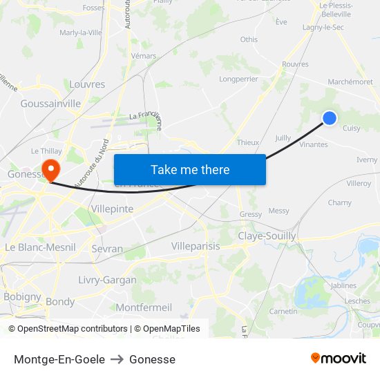 Montge-En-Goele to Gonesse map