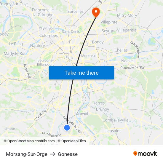 Morsang-Sur-Orge to Gonesse map