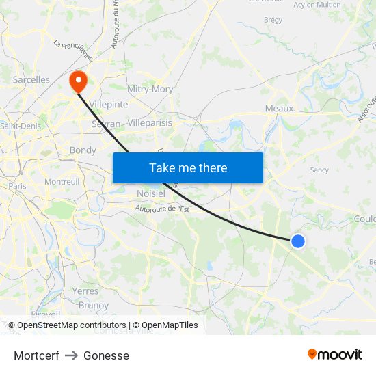 Mortcerf to Gonesse map