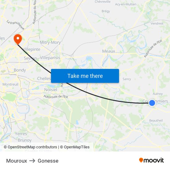 Mouroux to Gonesse map