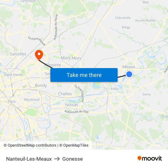 Nanteuil-Les-Meaux to Gonesse map