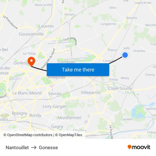 Nantouillet to Gonesse map