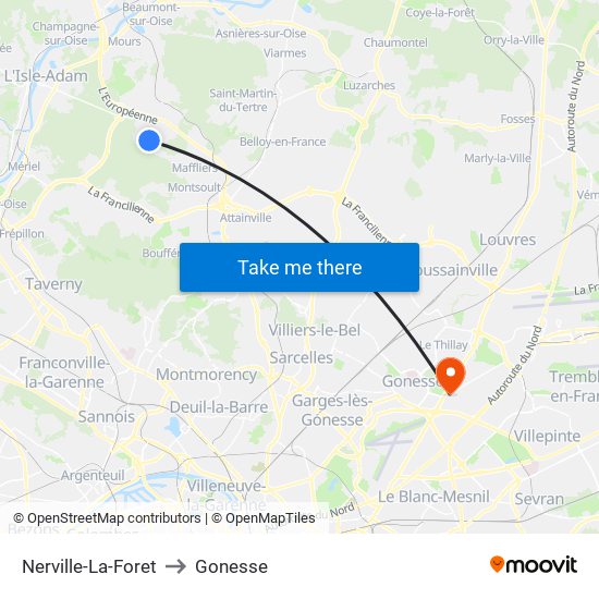 Nerville-La-Foret to Gonesse map