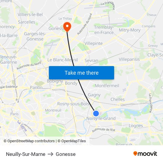 Neuilly-Sur-Marne to Gonesse map