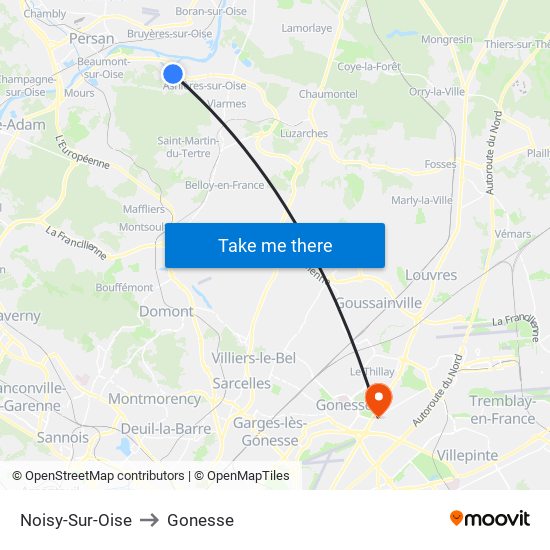 Noisy-Sur-Oise to Gonesse map