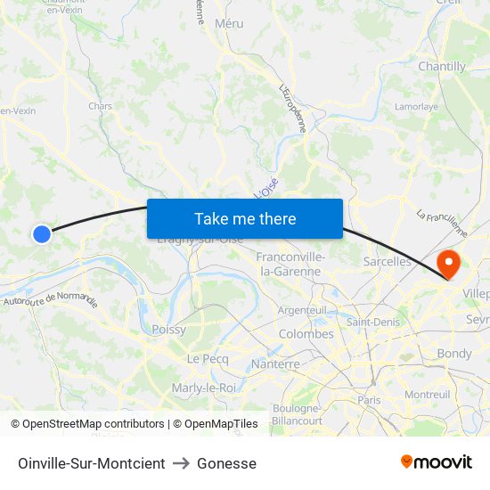 Oinville-Sur-Montcient to Gonesse map