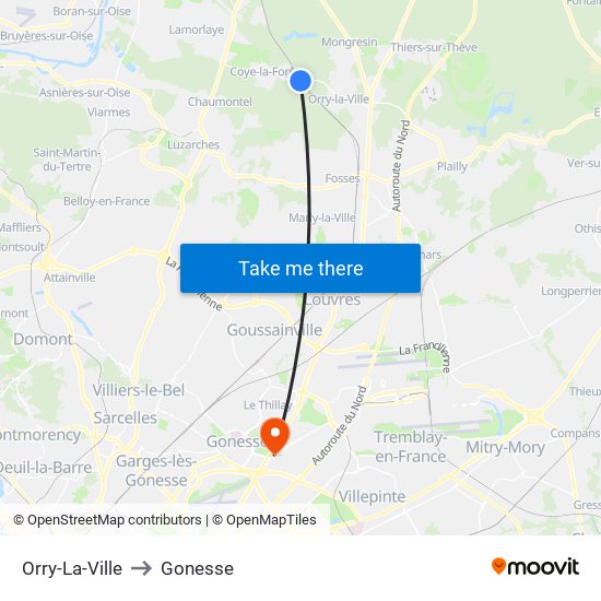 Orry-La-Ville to Gonesse map