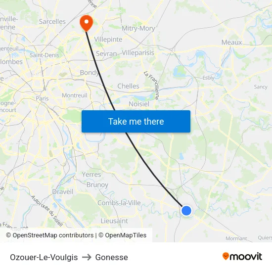 Ozouer-Le-Voulgis to Gonesse map