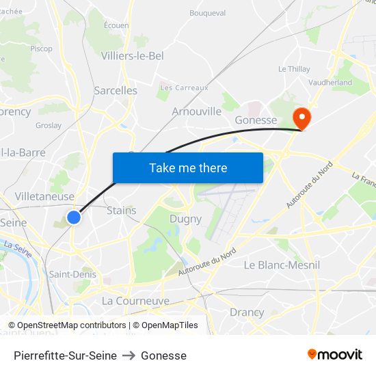 Pierrefitte-Sur-Seine to Gonesse map
