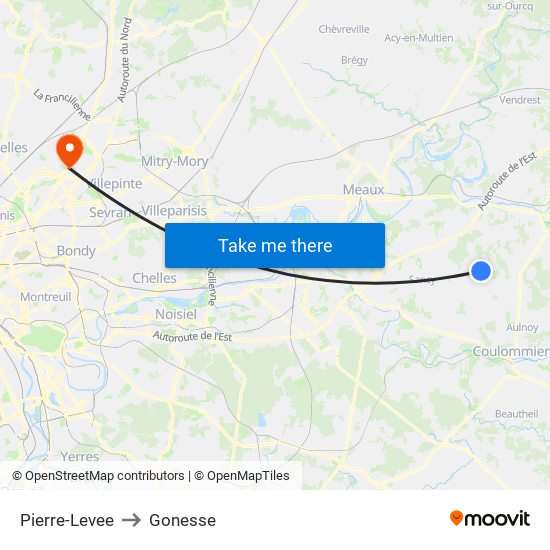 Pierre-Levee to Gonesse map