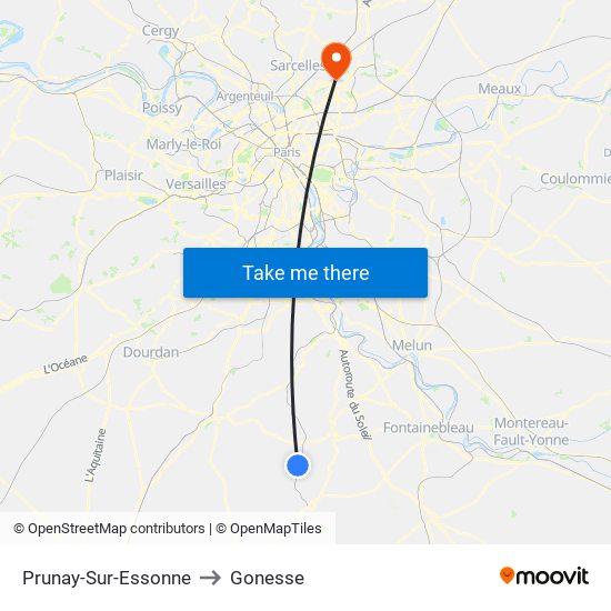 Prunay-Sur-Essonne to Gonesse map