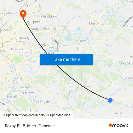 Rozay-En-Brie to Gonesse map