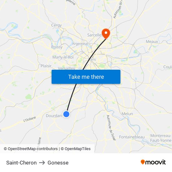Saint-Cheron to Gonesse map