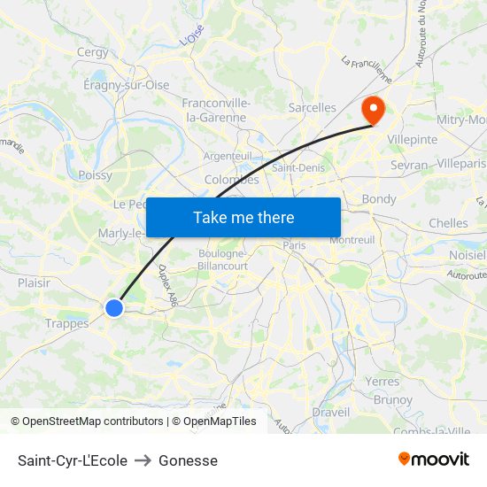 Saint-Cyr-L'Ecole to Gonesse map