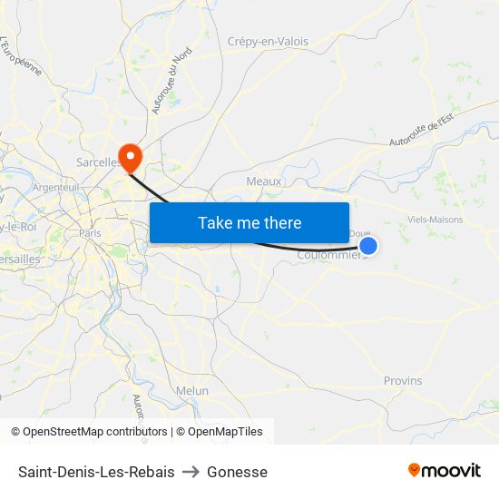 Saint-Denis-Les-Rebais to Gonesse map