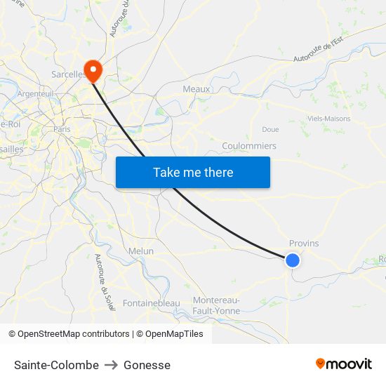 Sainte-Colombe to Gonesse map