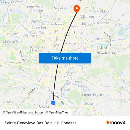 Sainte-Genevieve-Des-Bois to Gonesse map