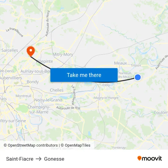 Saint-Fiacre to Gonesse map