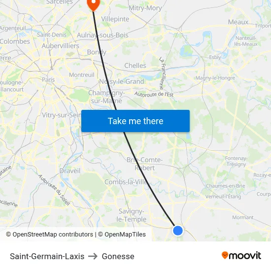 Saint-Germain-Laxis to Gonesse map