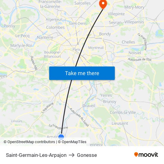 Saint-Germain-Les-Arpajon to Gonesse map