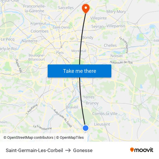Saint-Germain-Les-Corbeil to Gonesse map