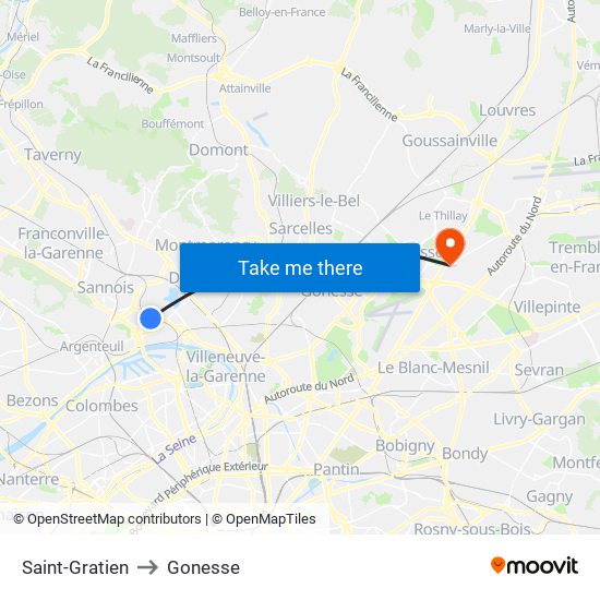 Saint-Gratien to Gonesse map