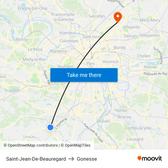 Saint-Jean-De-Beauregard to Gonesse map