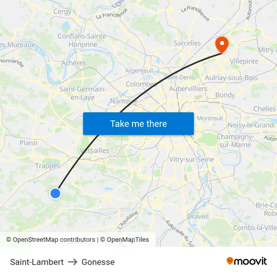 Saint-Lambert to Gonesse map