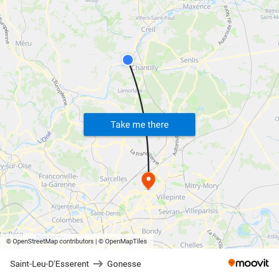 Saint-Leu-D'Esserent to Gonesse map