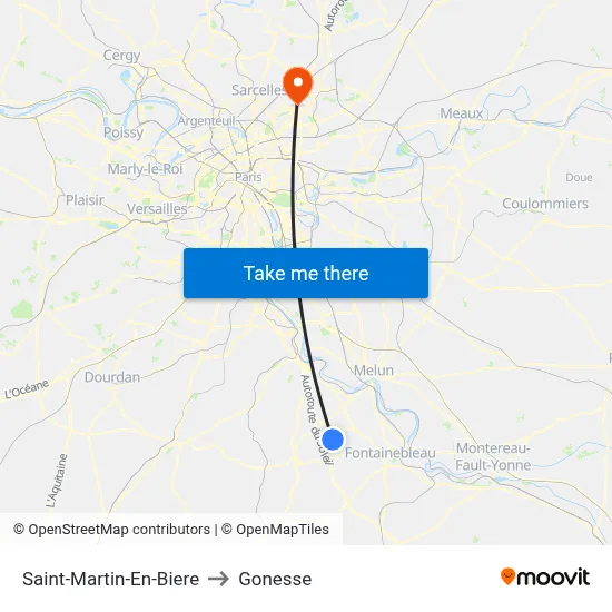 Saint-Martin-En-Biere to Gonesse map