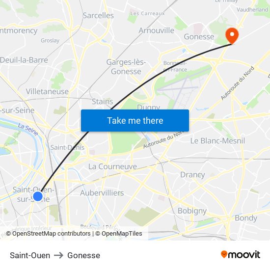 Saint-Ouen to Gonesse map
