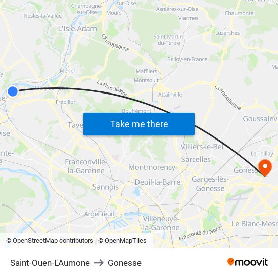 Saint-Ouen-L'Aumone to Gonesse map