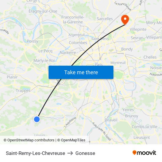 Saint-Remy-Les-Chevreuse to Gonesse map