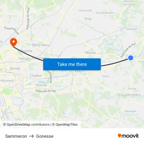 Sammeron to Gonesse map