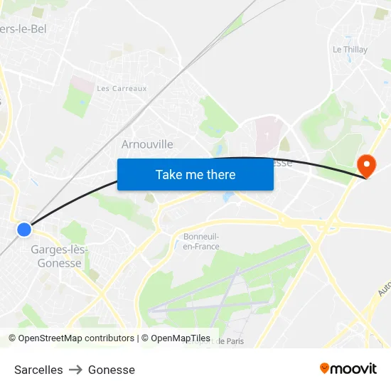 Sarcelles to Gonesse map