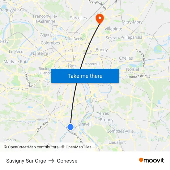 Savigny-Sur-Orge to Gonesse map