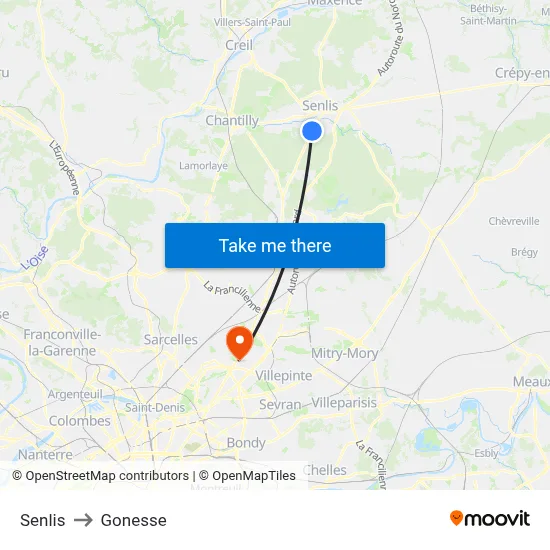 Senlis to Gonesse map