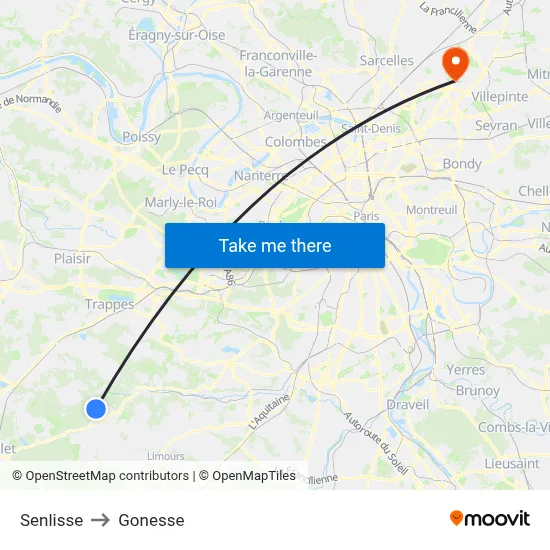 Senlisse to Gonesse map