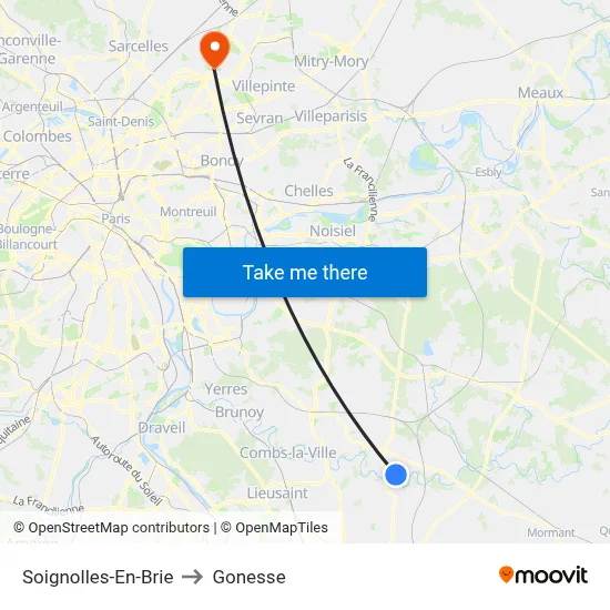 Soignolles-En-Brie to Gonesse map