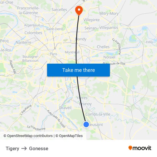 Tigery to Gonesse map